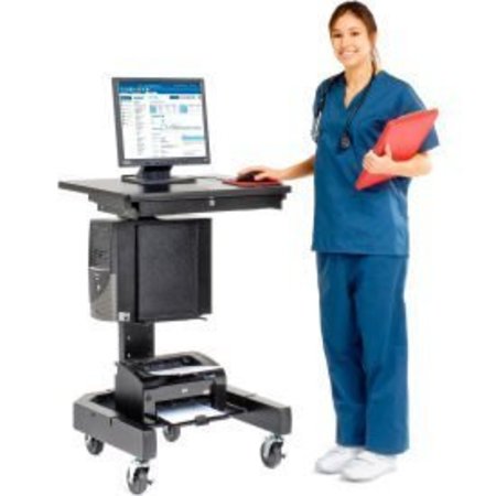 Global Equipment Medical Computer Cart, 27"W x 24-1/2"D x 41"H, Black 309235BKA